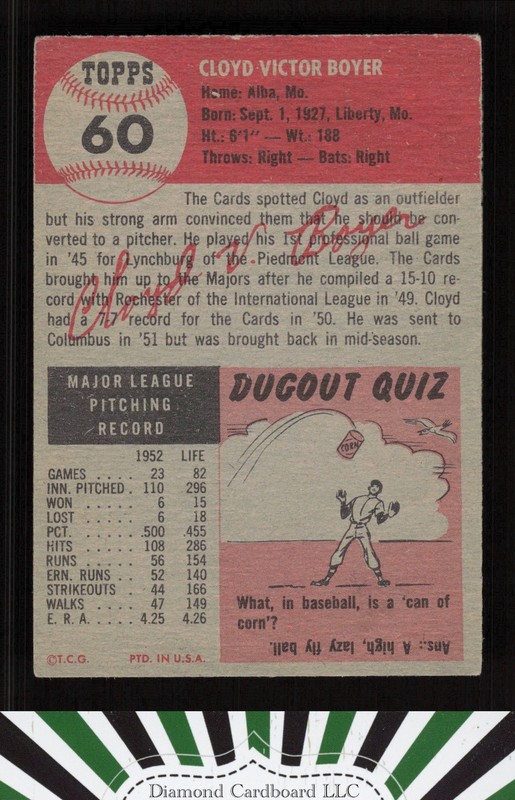 1953 Topps #60 Cloyd Boyer VG e, back