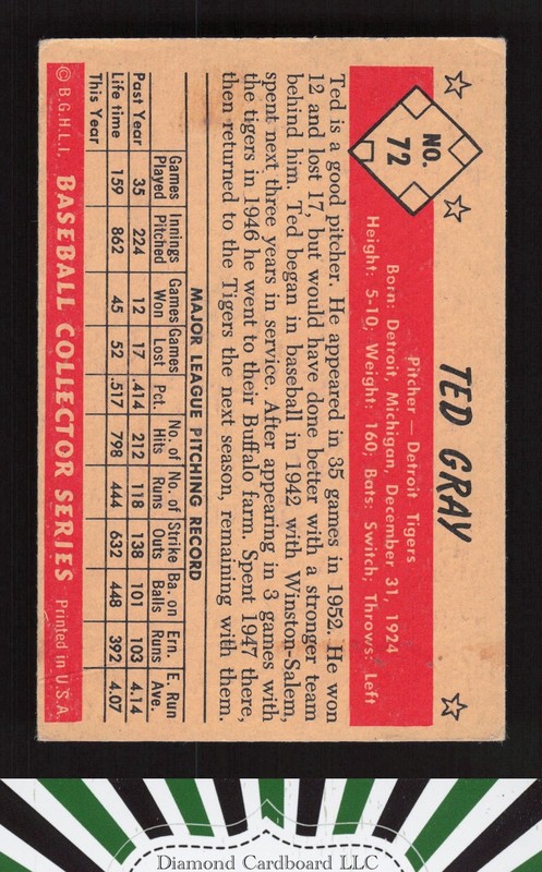 1953 Bowman Color #72 Ted Gray VG a, back