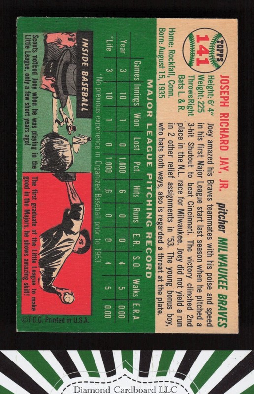 1954 Topps #141 Joe Jay VG [GOOD EYE APPEAL] f, back