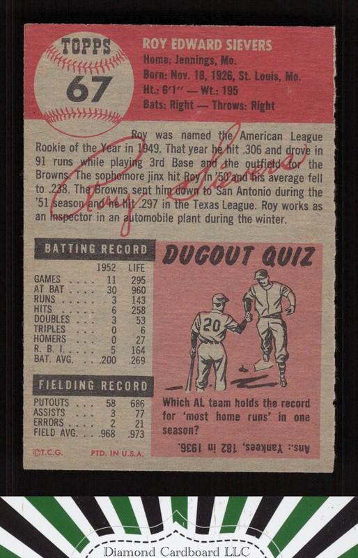 1953 Topps #67 Roy Sievers EXMT+ i, back
