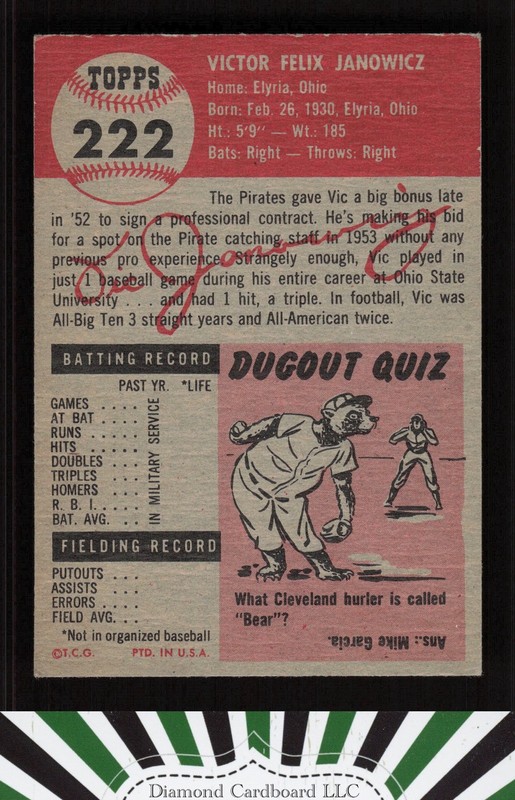 1953 Topps #222 Vic Janowicz EX [GREAT EYE APPEAL] f, back