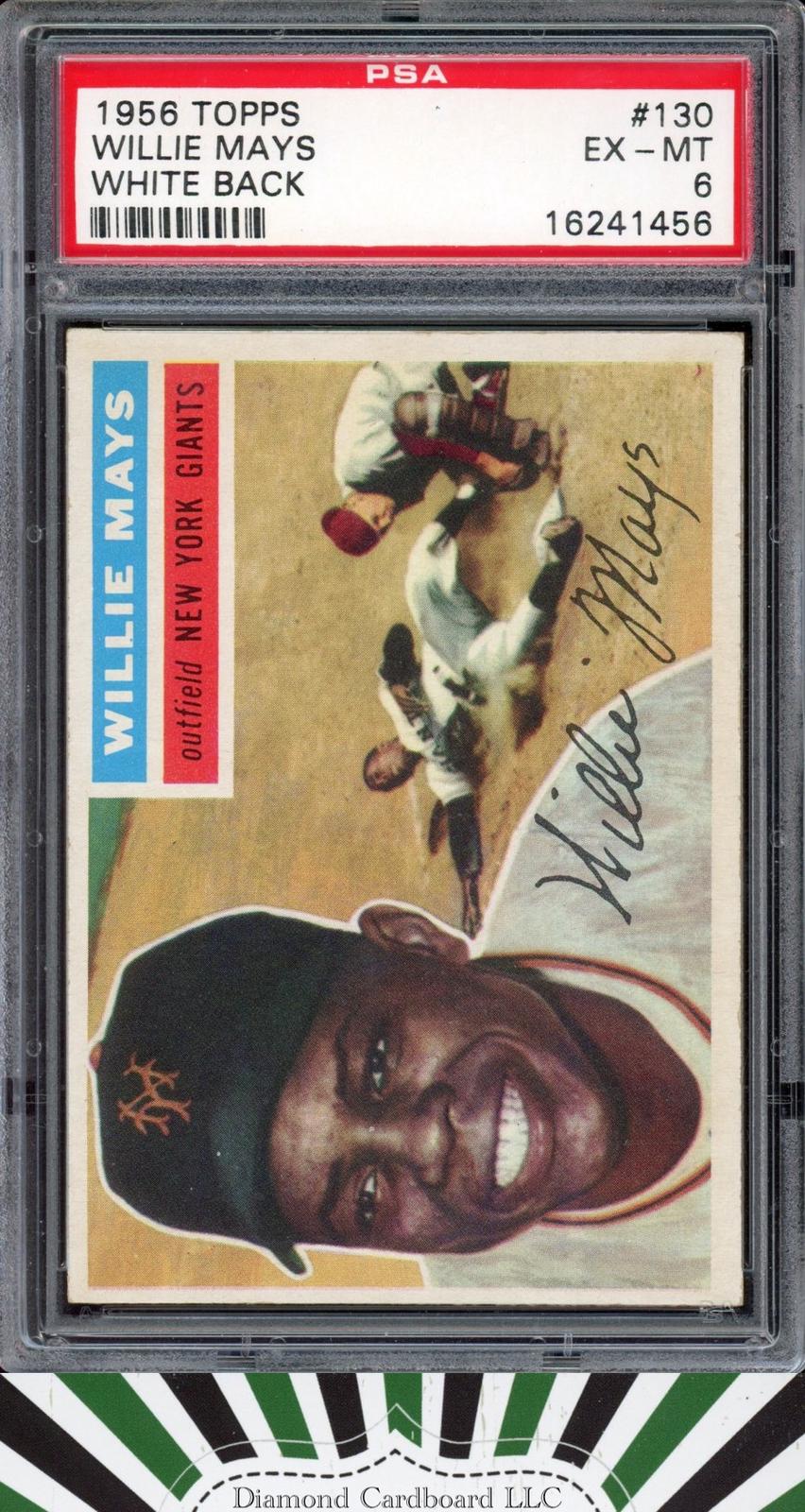 1956 Topps #130 Willie Mays PSA 6 [Rare White Back], front