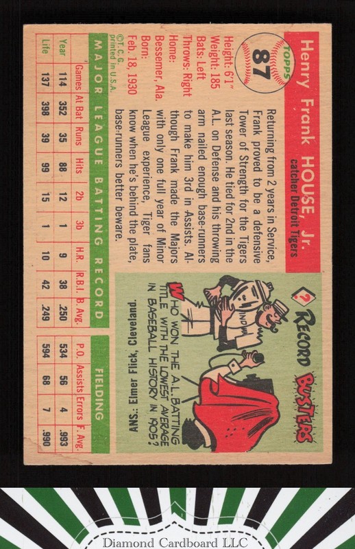 1955 Topps #87 Frank House EX (ST) i, back