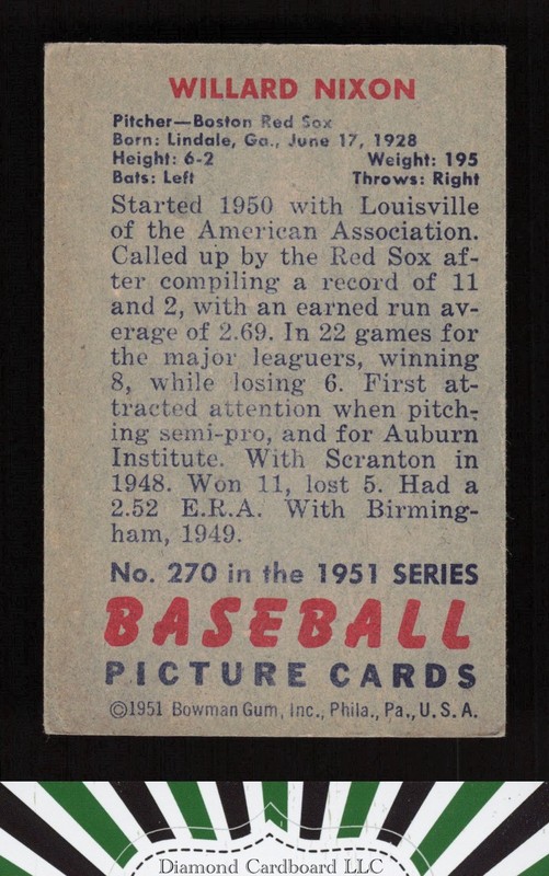 1951 Bowman #270 Willard Nixon VG (MISCUT), back