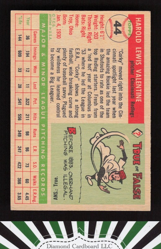 1955 Topps #44 Corky Valentine EX+ d, back