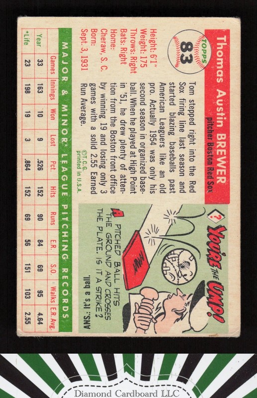 1955 Topps #83 Tom Brewer VG b, back