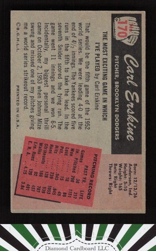1955 Bowman #170 Carl Erskine EX, back