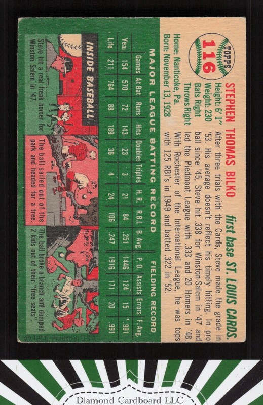 1954 Topps #116 Steve Bilko VGEX i, back