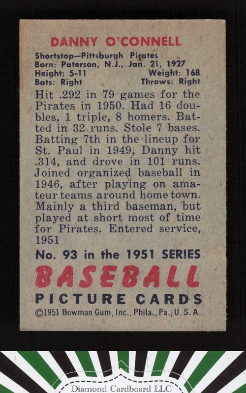 1951 Bowman #93 Danny O'Connell EX, back