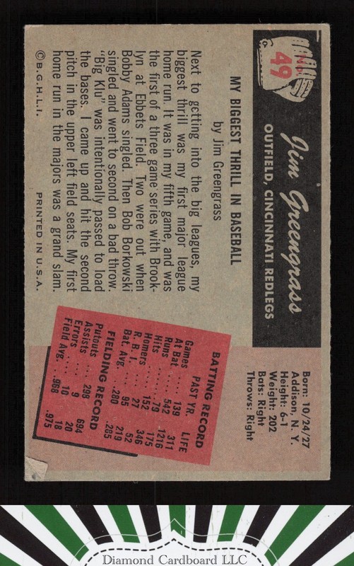 1955 Bowman #49 Jim Greengrass VGEX, back