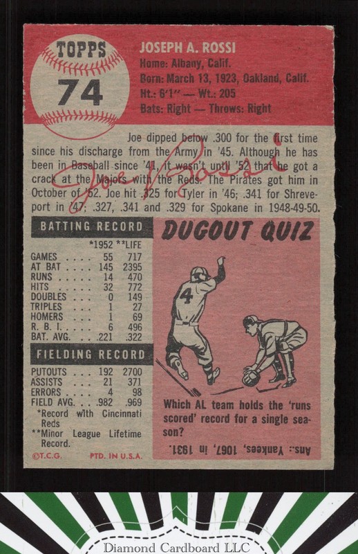 1953 Topps #74 Joe Rossi NM h, back