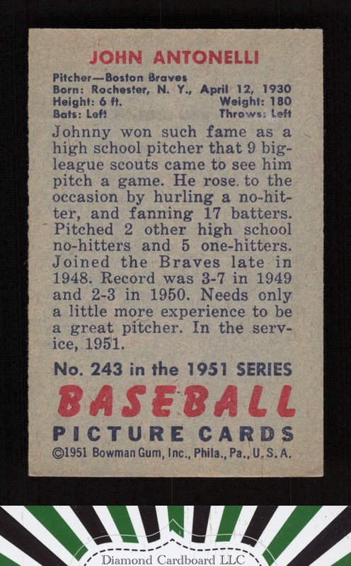 1951 Bowman #243 John Antonelli EX, back
