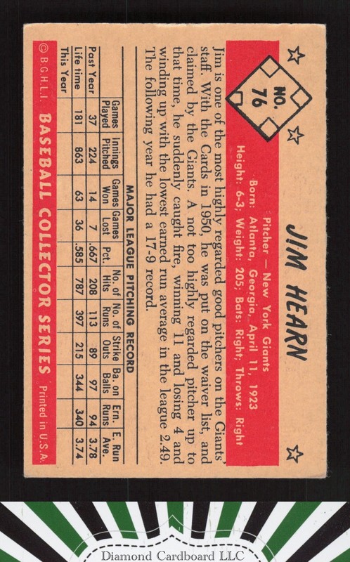 1953 Bowman Color #76 Jim Hearn VGEX+ a, back