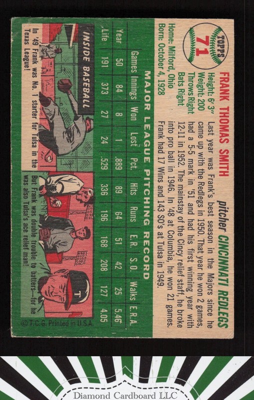1954 Topps #71 Frank Smith VG a, back