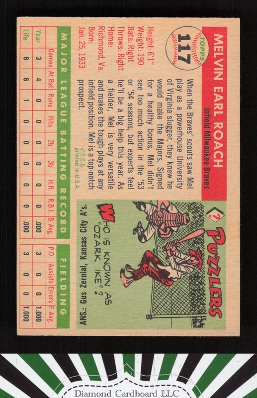 1955 Topps #117 Mel Roach VGEX i, back