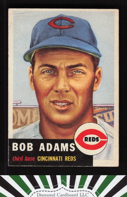 1953 Topps #152 Bobby Adams : Bio uses white text GD a, front