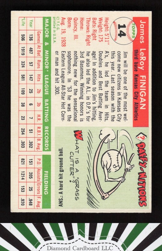 1955 Topps #14 Jim Finigan EX o, back