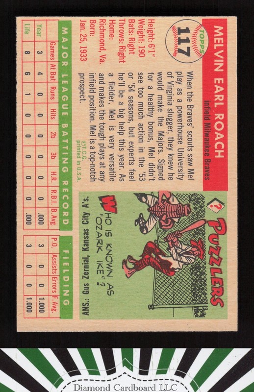 1955 Topps #117 Mel Roach EX [GOOD EYE APPEAL] m, back