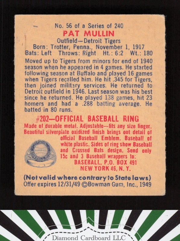 1949 Bowman #56 Pat Mullin VG c, back