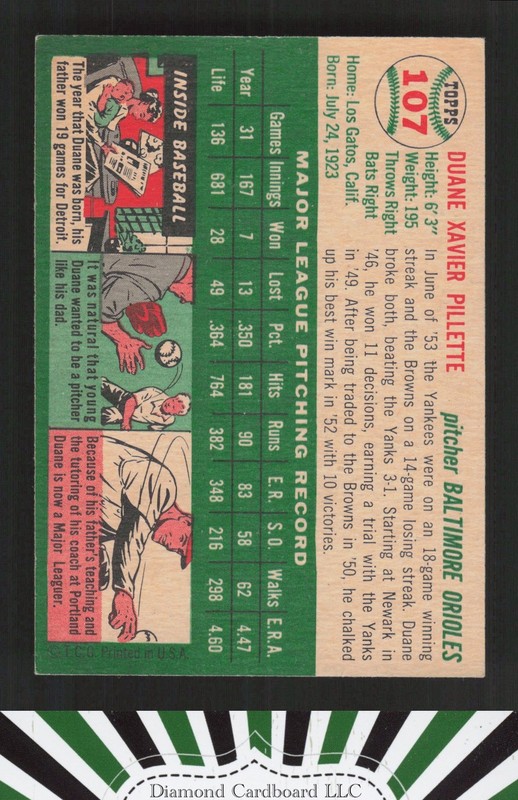 1954 Topps #107 Duane Pillette VGEX+ g, back