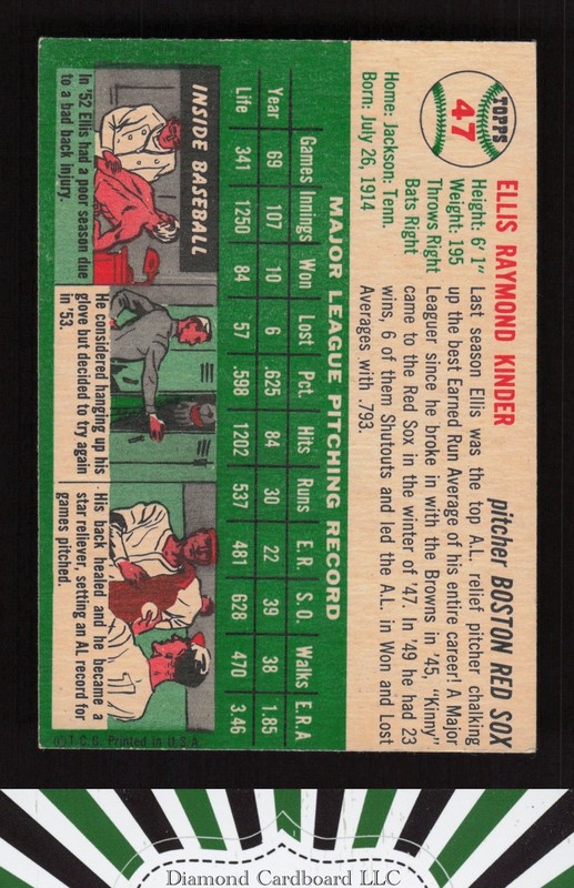 1954 Topps #47 Ellis Kinder VGEX d, back