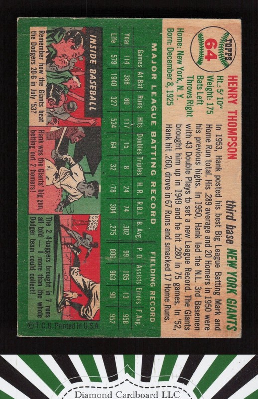 1954 Topps #64 Hank Thompson VG g, back