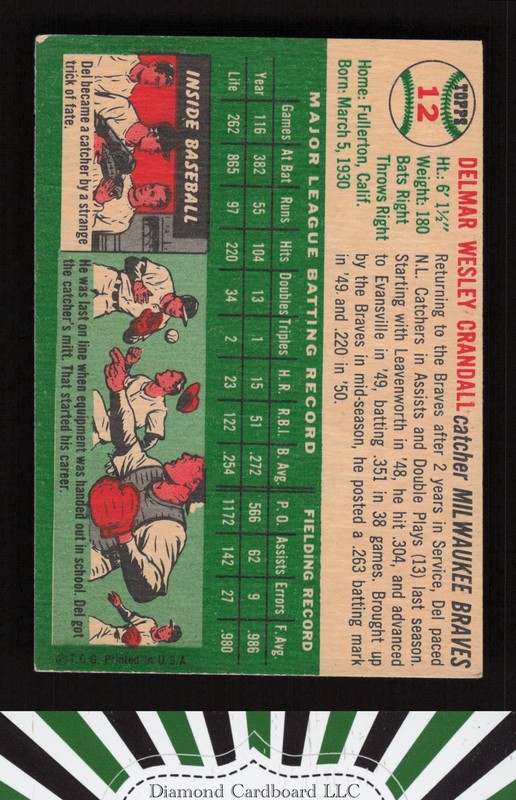 1954 Topps #12 Del Crandall EX d, back