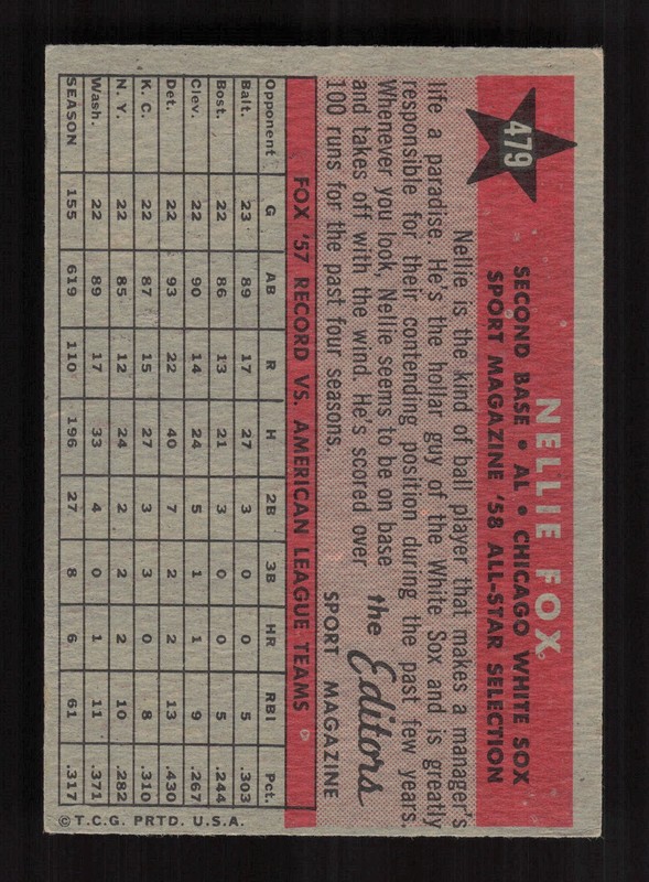 1958 Topps #479 Nellie Fox VGEX h, back