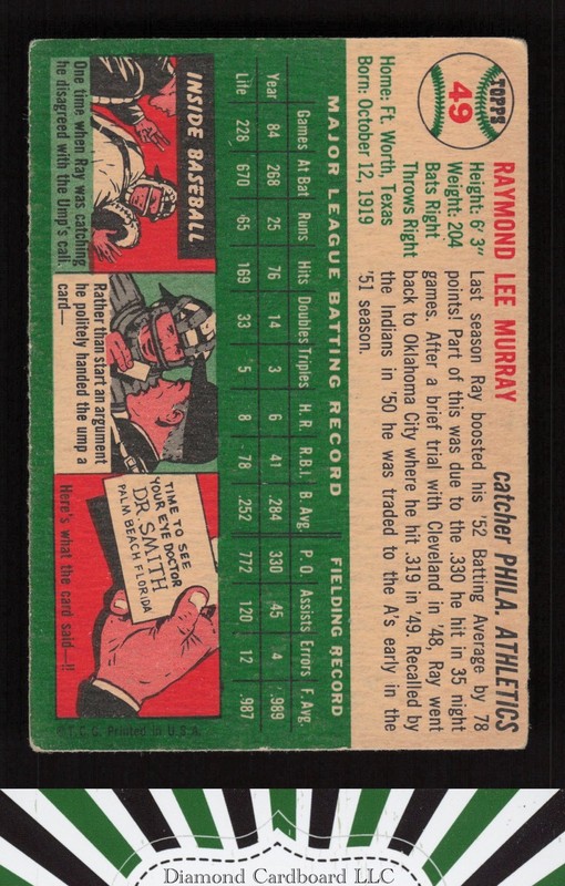 1954 Topps #49 Ray Murray VG+ a, back