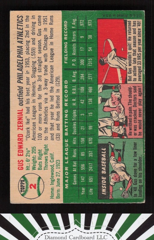 1954 Topps #2 Gus Zernial VG c, back
