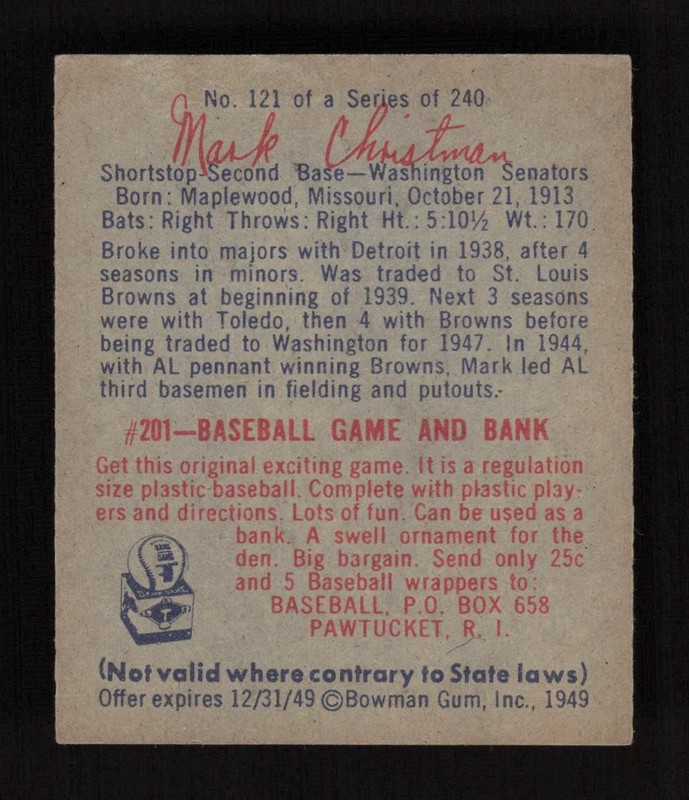 1949 Bowman #121 Mark Christman EX+ [CENTERED], back