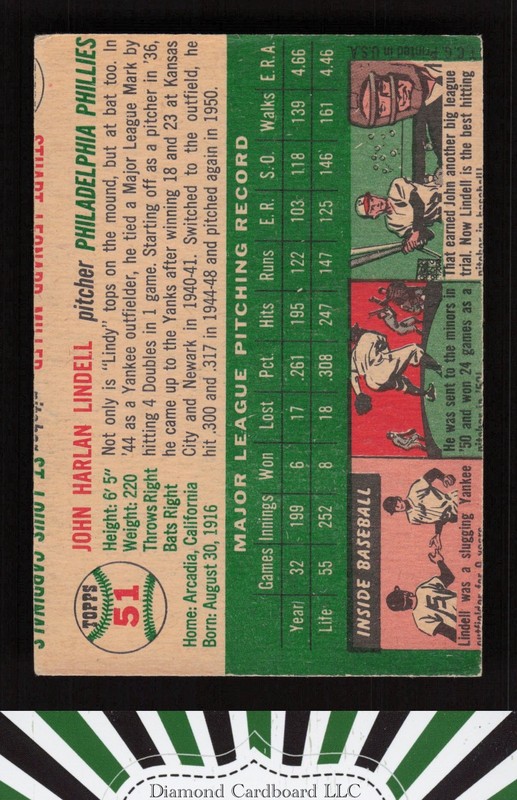 1954 Topps #51 Johnny Lindell VG (MC Back) i, back