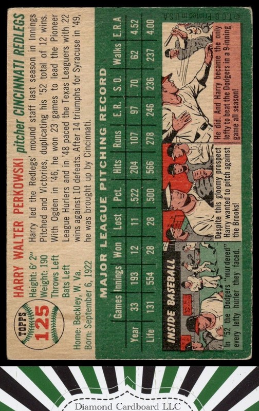 1954 Topps #125 Harry Perkowski VG e, back