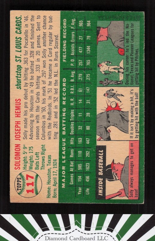1954 Topps #117 Solly Hemus VG g, back