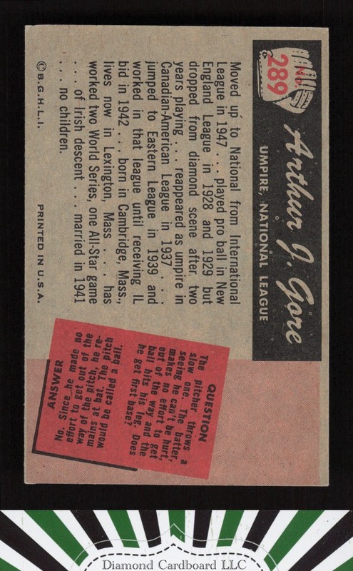 1955 Bowman #289 Arthur J. Gore VGEX+, back
