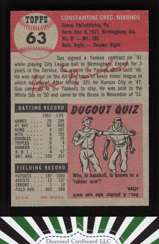 1953 Topps #63 Gus Niarhos EXMT i, back