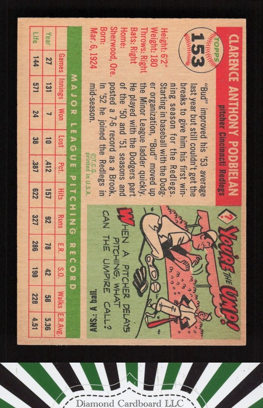 1955 Topps #153 Bud Podbielan VGEX+ i, back