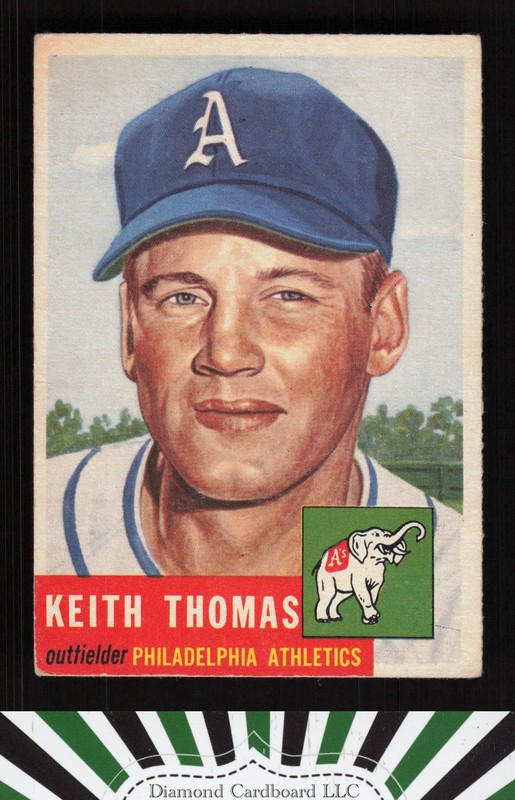 1953 Topps #129 Keith Thomas : Bio uses black text VG a, front