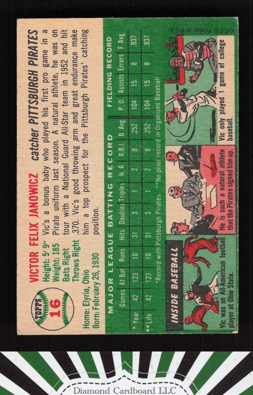 1954 Topps #16 Vic Janowicz VGEX (MC) h, back
