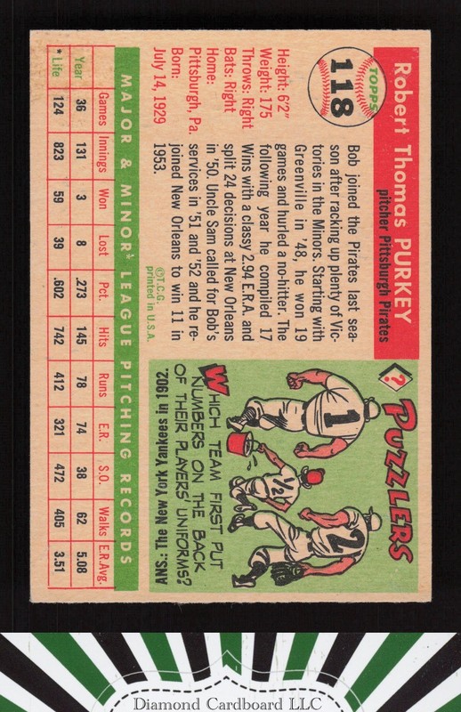 1955 Topps #118 Bob Purkey EX+ [GREAT EYE APPEAL] i, back
