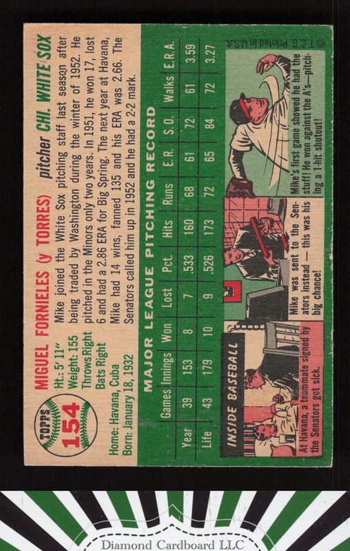 1954 Topps #154 Mike Fornieles VGEX d, back