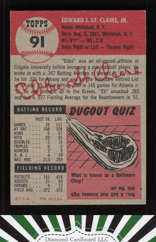 1953 Topps #91 Ebba St. Claire : Bio uses black text VGEX c, back