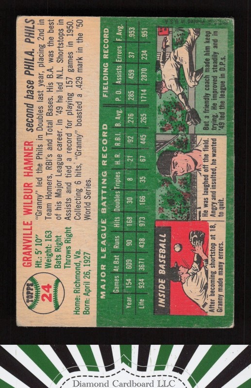 1954 Topps #24 Granny Hamner VG a, back