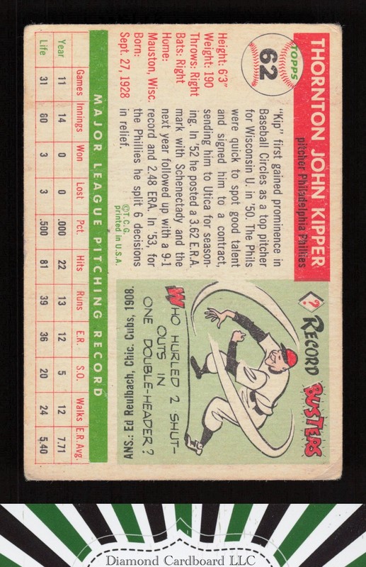 1955 Topps #62 Thornton Kipper GD b, back