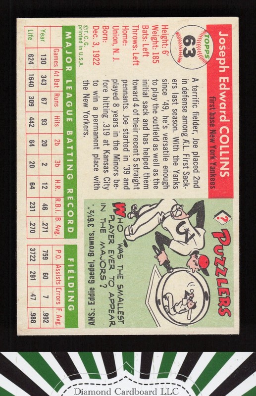 1955 Topps #63 Joe Collins VGEX [CENTERED] m, back