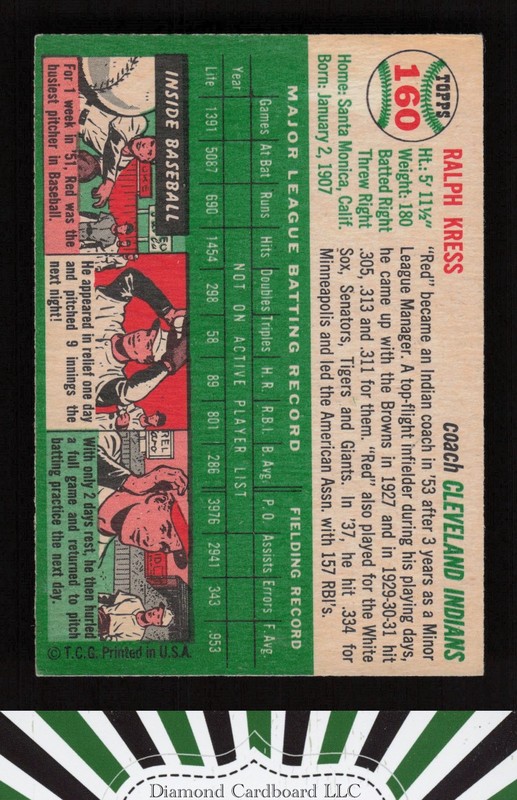 1954 Topps #160 Red Kress VGEX c, back