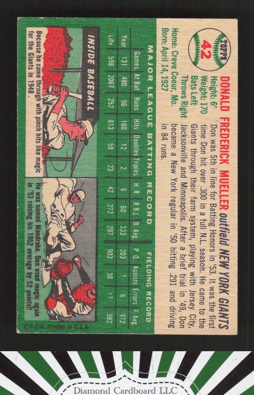 1954 Topps #42 Don Mueller EX m, back