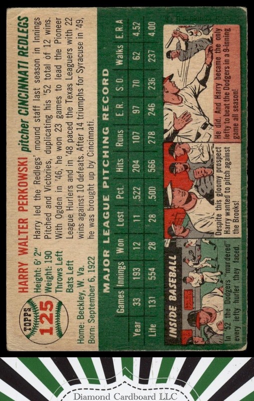 1954 Topps #125 Harry Perkowski VG b, back