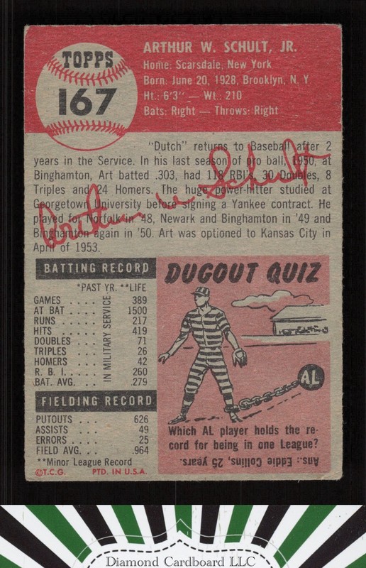 1953 Topps #167 Art Schult VG f, back