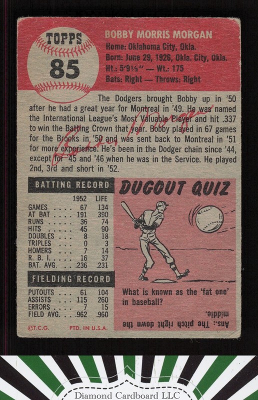 1953 Topps #85 Bobby Morgan FR a, back